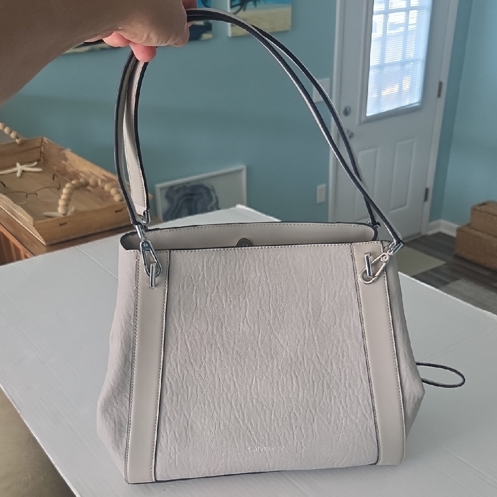 Calvin Klein Elegant Gray Three Compartment Handbag New Without Tags